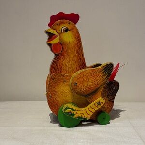 Vintage Wooden 1966 Fisher Price Cackling Hen #123